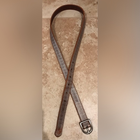 2 American Eagle Leather Belts: Brown Braided Belt (30) & Silver Skinny Belt (S) - Picture 9 of 13